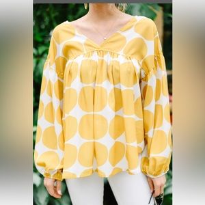 Ces Femme woman’s blouse, yellow polka dot, size L